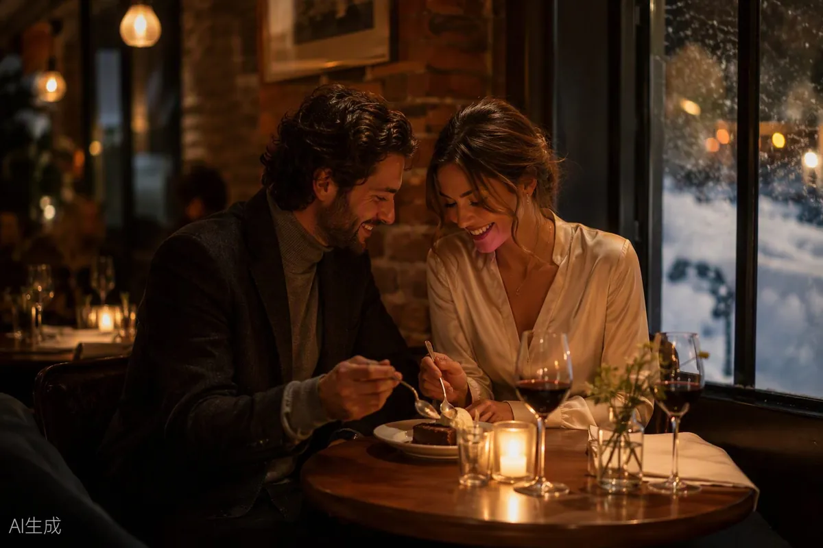 A candlelit corner table in a warm restaurant