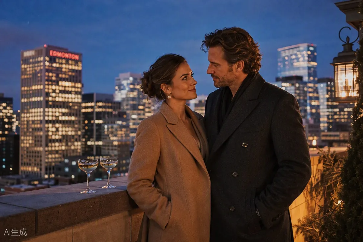 Edmonton couple sharing an evening above the city